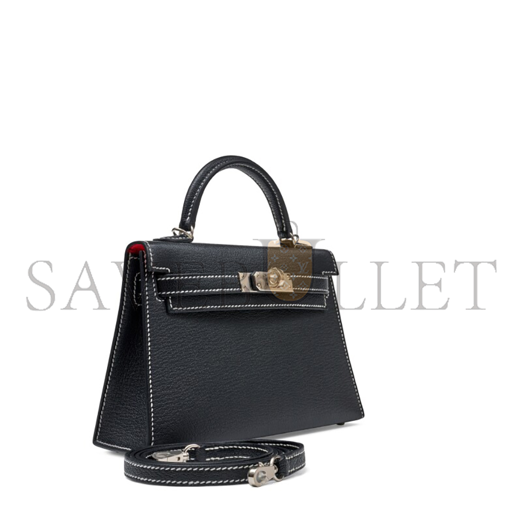 HERMÈS MASTER BLACK AND ROUGE DE COEUR BI-COLOR CHÈVRE MYSORE MINI KELLY II PALLADIUM HARDWARE (19*12*5.5cm) 